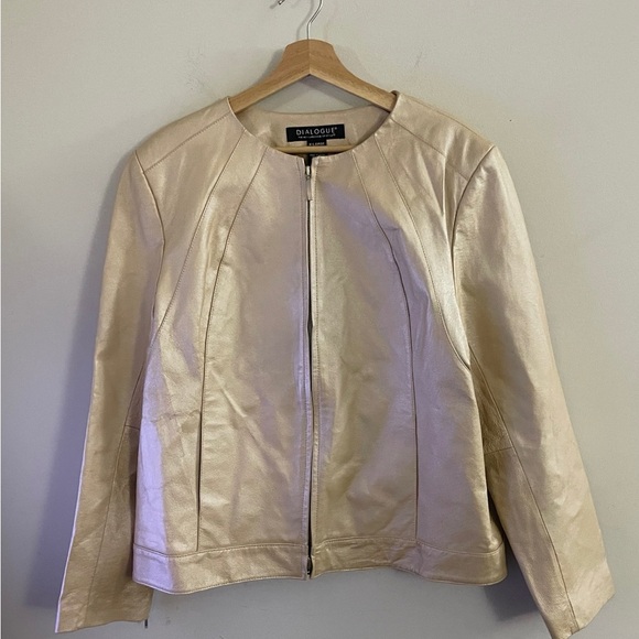 Dialogue Jackets & Blazers - Dialogue Gold Women's Leather Jacket Chic Classic Work